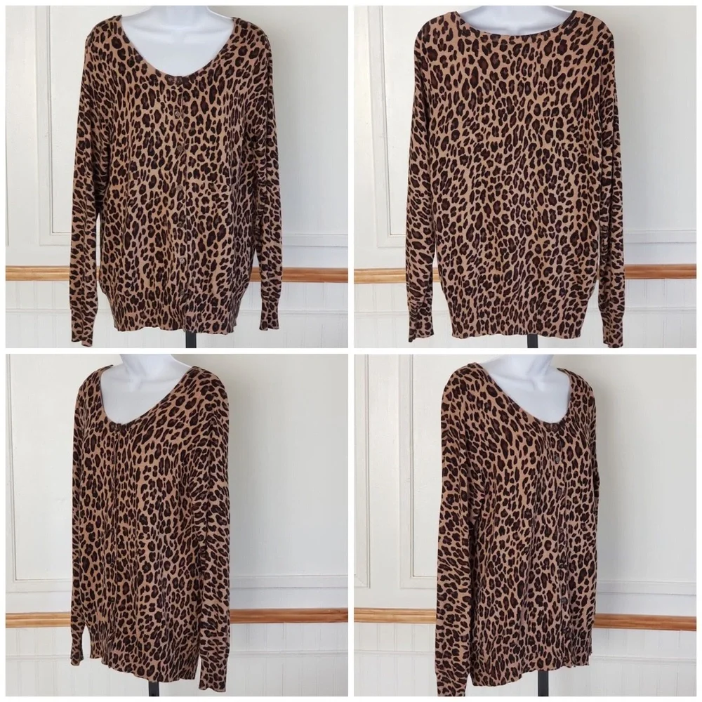 🐆 Lane Bryant, Leopard Print Knit Cardigan